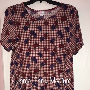 LulaRoe Carly Gingham Check Floral Roses Medium